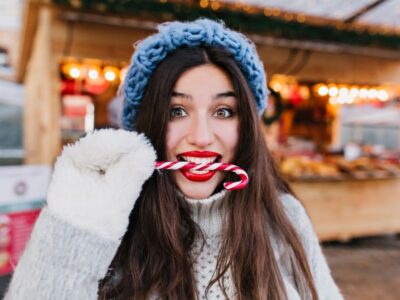 Woman eating sweet holiday treat