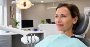 woman in dental chair visiting new dental office
