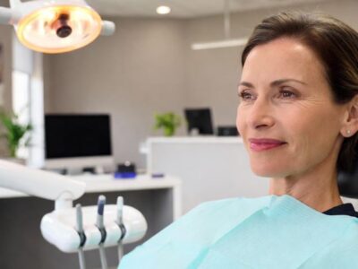 woman in dental chair visiting new dental office