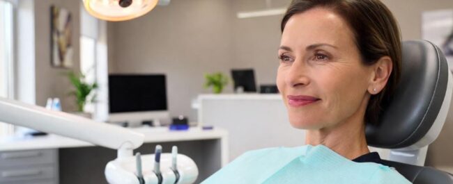 woman in dental chair visiting new dental office