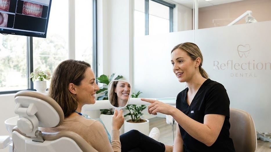 Patient with her new dentist