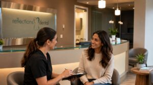 Patient Discussing Canadian Dental Care Plan with Oakville Dental Office